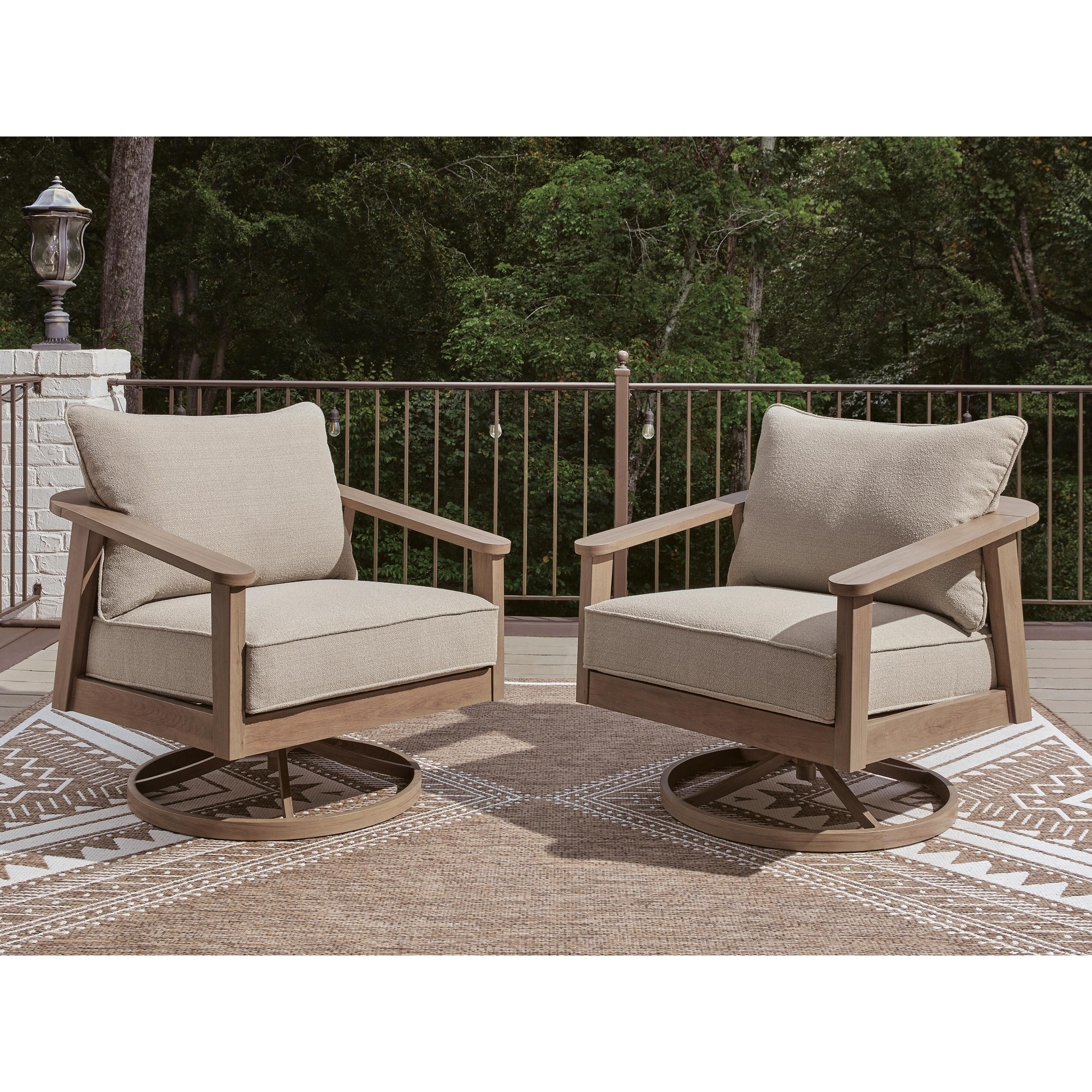 Signature Design by Ashley Francis Beach Natural/Gray Outdoor Swivel Lounge with Cushion