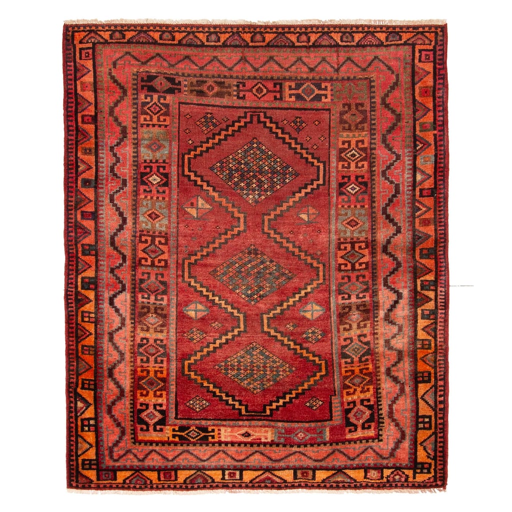 ECARPETGALLERY Hand-knotted Melis Vintage Red Wool Rug - 4'11 x 6'6