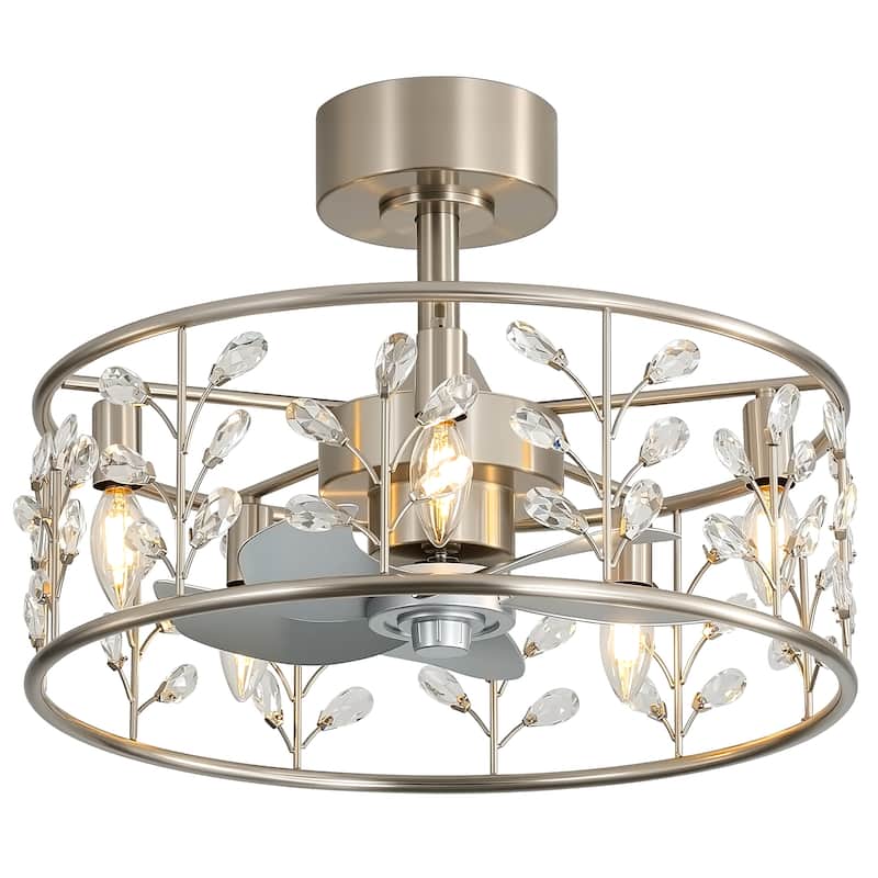 20" Glam Crystal Chandelier Caged Ceiling Fan with Light and Remote