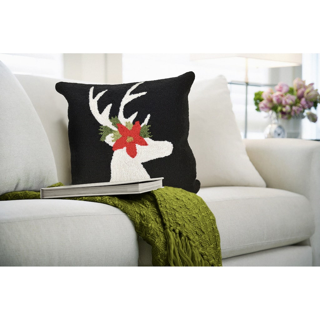 Liora Manne Frontporch Reindeer Indoor/Outdoor Pillow Black 18" Square