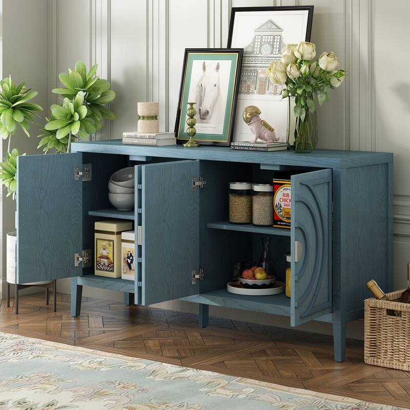 Retro Sideboard with Circular Groove Design Metal Handle