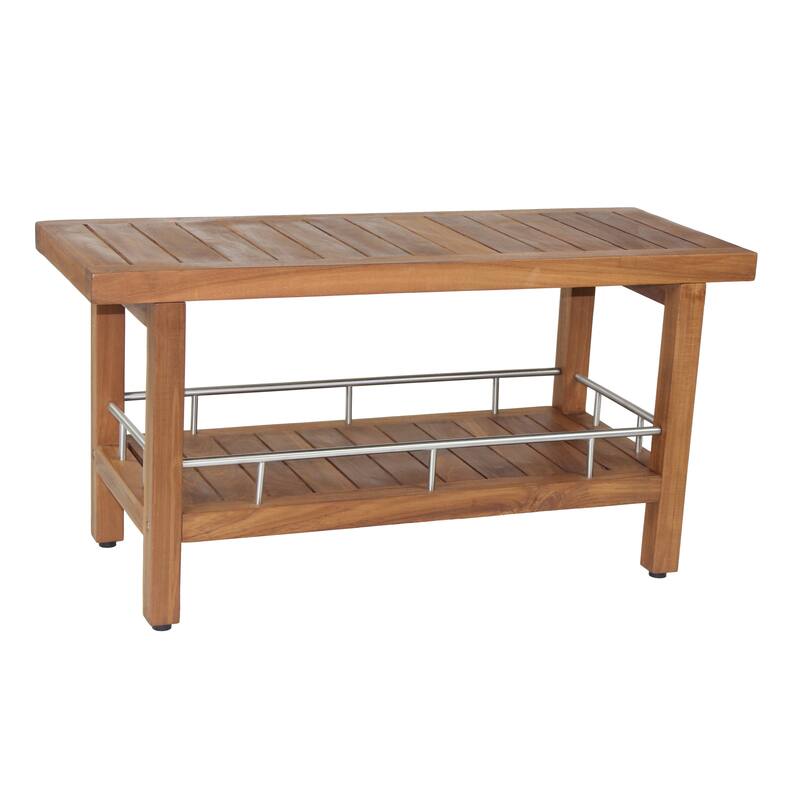 Patented Spa Teak & Stainless Shower Bench with Shelf