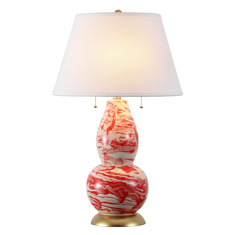 SAFAVIEH Lighting Sebrina 29-inch Navy And White Color Swirls Glass Table Lamp (Set of 2) - 17"x17"x28" - 17Wx17Dx28H - Orange/White