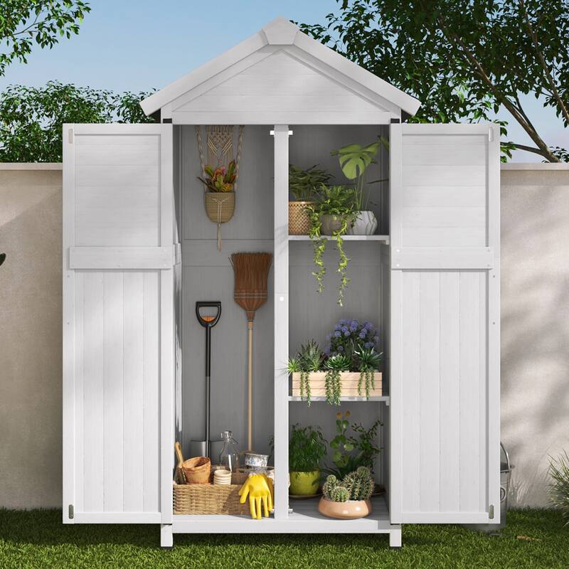 Christopher Knight Home-Amile Fir Wood Outdoor Storage Shed with Double Doors - White