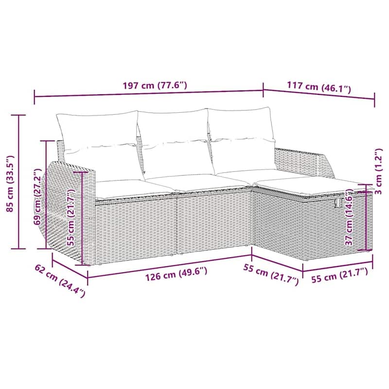 vidaXL Patio Sofa Set with Cushions Outdoor Furniture 4 Piece Poly Rattan