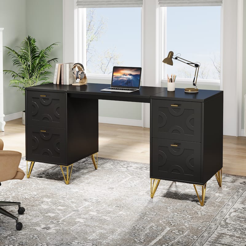 59'' Modern Computer Desk with File Drawers for Home Office