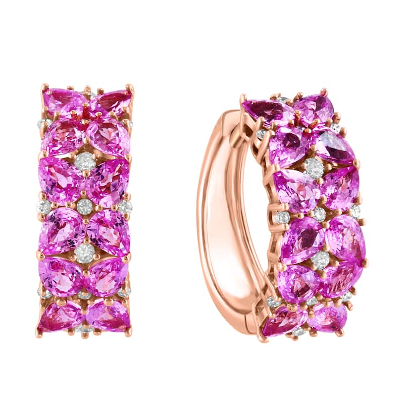 Effy 14K Rose Gold Diamond Pink Sapphire Hoop Earrings