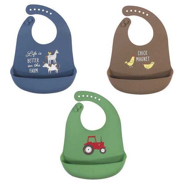 slide 1 of 1, Hudson Baby Infant Boy Silicone Bibs, Tractor, One Size - Tractor - One Size One Size - Tractor