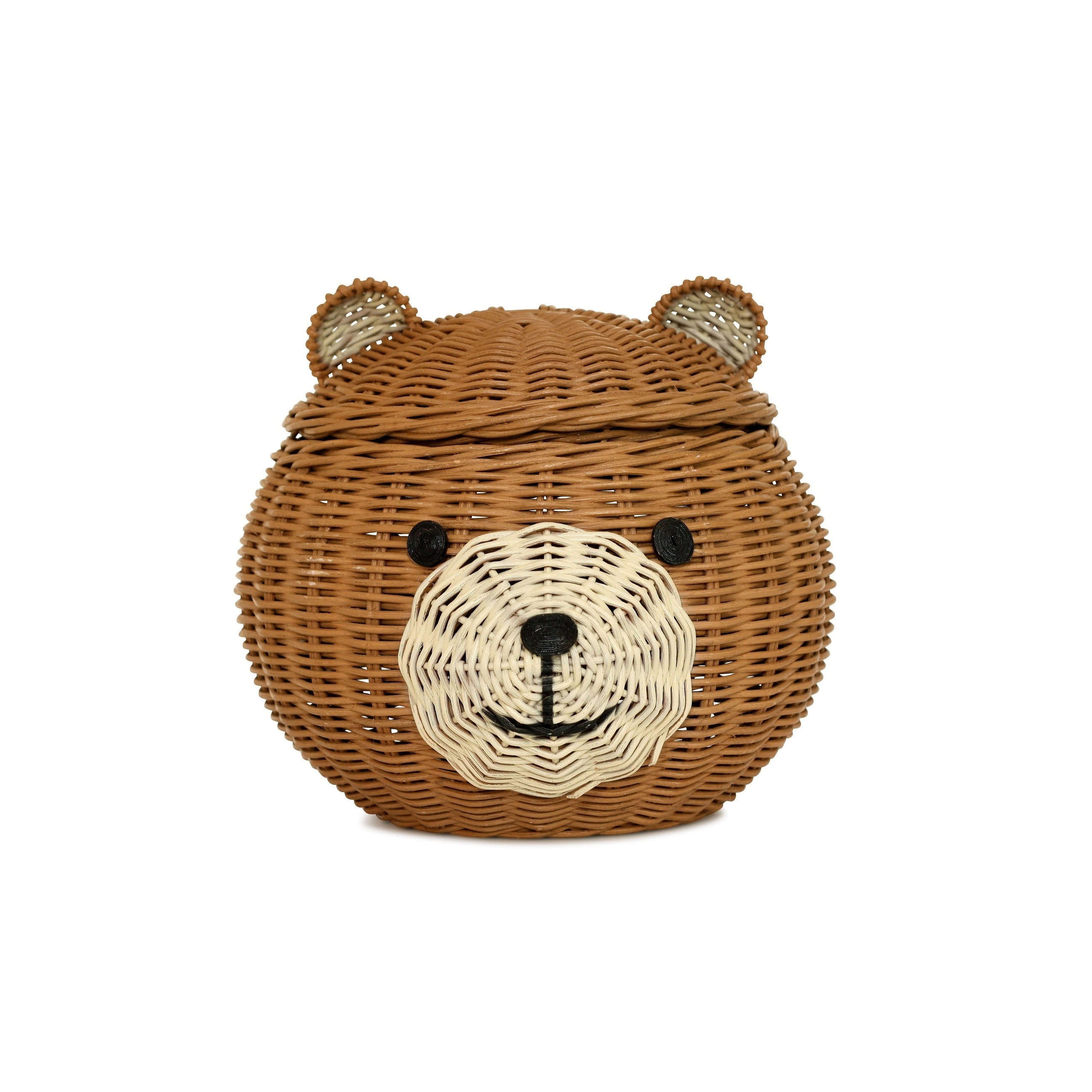 Bear Head Rattan Storage Basket with Lid Decorative Home Decor Hand Woven Shelf Organizer Cute Handmade Handcrafted Gift Artwork