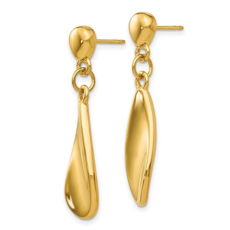 Curata 14k Yellow Gold Polished Tear Drop Dangle Post Earrings 36x9mm