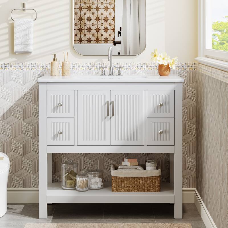 24" Modern Bathroom Vanity with Sink, Freestanding Bathroom Vanities Cabinet Combo, Solid Wooden Frame