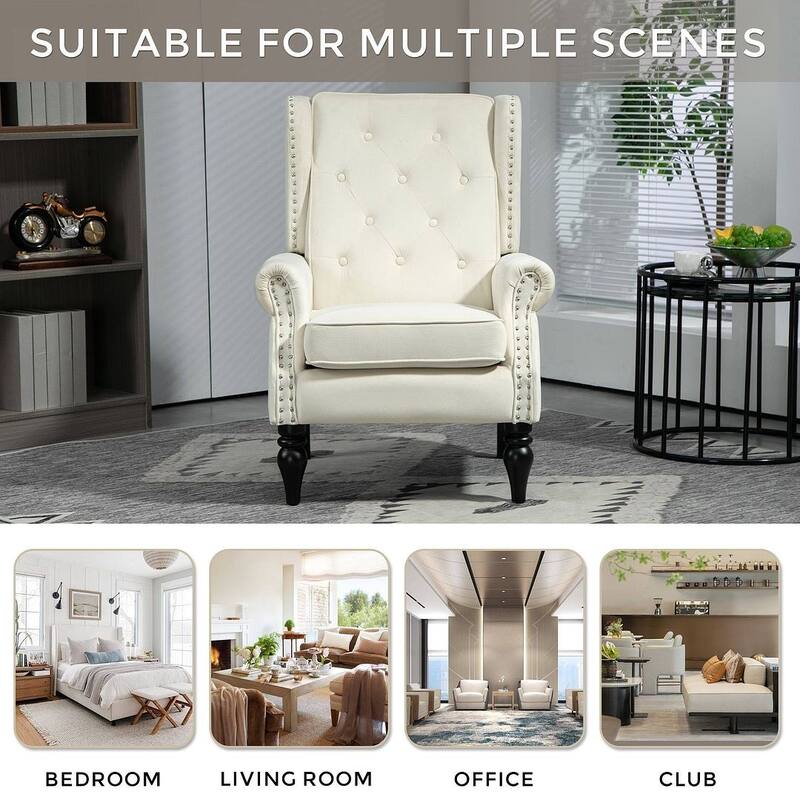Transitional Wingback Accent Chair Armchair with Sturdy Wood Legs
