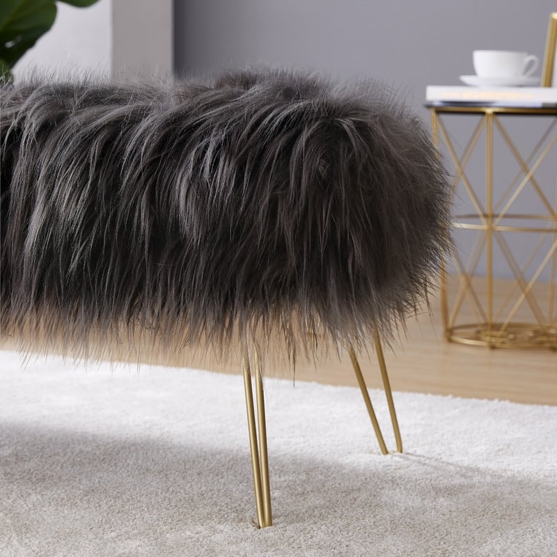 Silver Orchid Nilsson Contemporary Modern Faux Fur Long Bench Ottoman