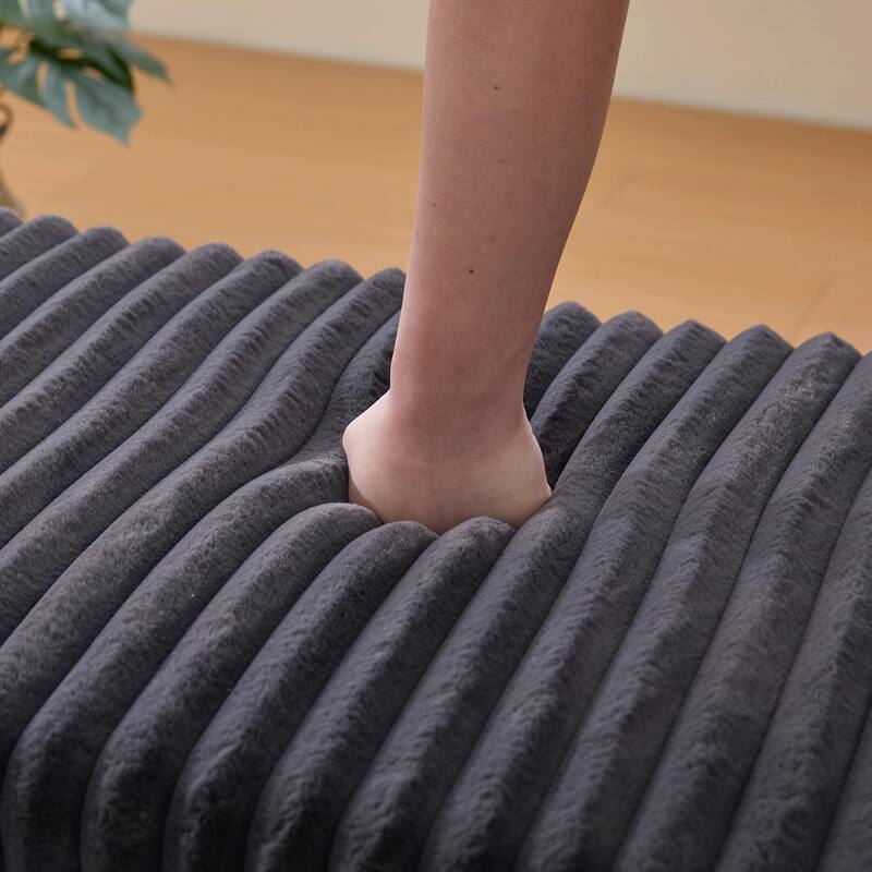 ​Upholstered Storage Ottoman - Open Shelf & Faux Fur Top