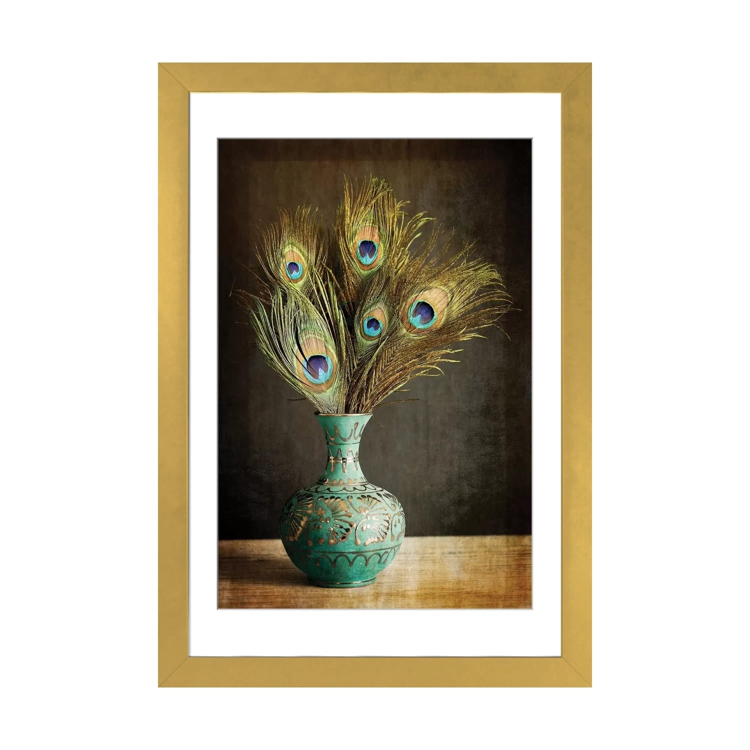 Peacock Feathers In Blue Vase by Tom Quartermaine