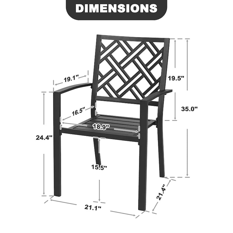 Patio 2-Piece Iron Dining Chairs with Ventilated Slatted Seat and Stackable Design
