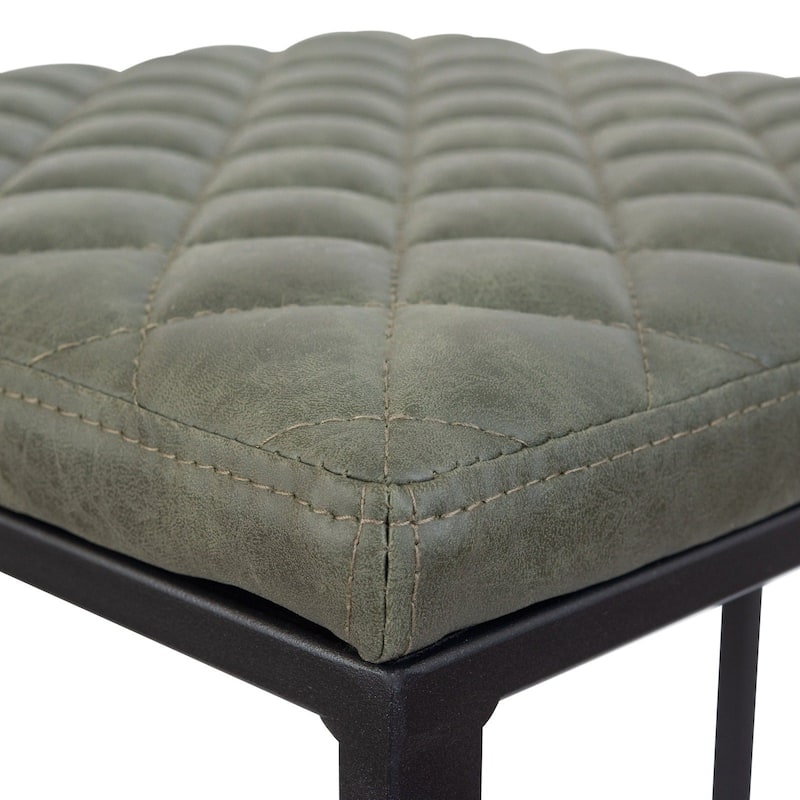 Quincy Leather Counter Barstool – Upholstered Square Seat with Quilted Back, Footrest, and Metal Legs for Kitchen or Dining Area
