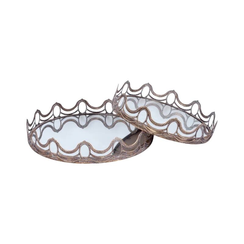 HomeRoots Set of Two Gold Round Ornate Framed Accent Mirrors - 19.50 in. x 19.50 in. x 3.50 in.