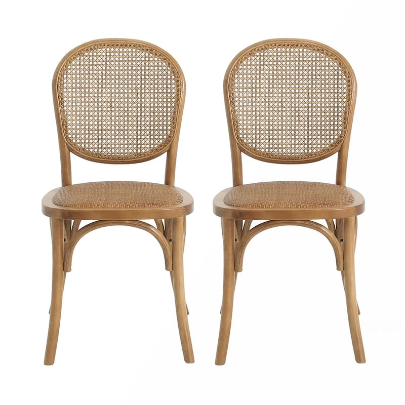 2PCS Wood Rattan Dining Chairs
