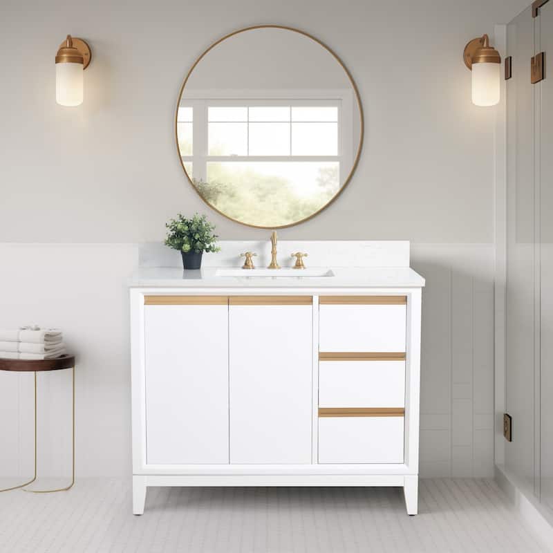 Vanity Art Bathroom Vanity with Ceramic Sink and Engineered Marble Top - 42" - White