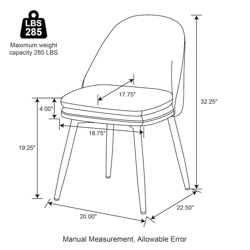 Glitzhome Modern Set of 2/4 PU Leather Mixed Fabric Dining Side Chairs with Metal Legs