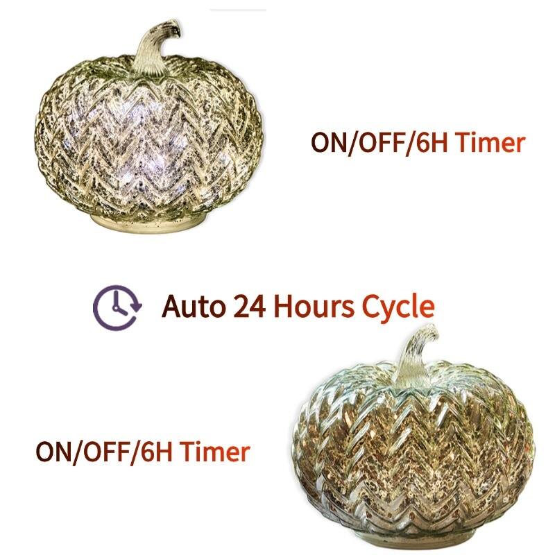 Mercury Glass Pumpkin Lights with Timer – Fall Halloween Table Decorations for Home & Thanksgiving Decor