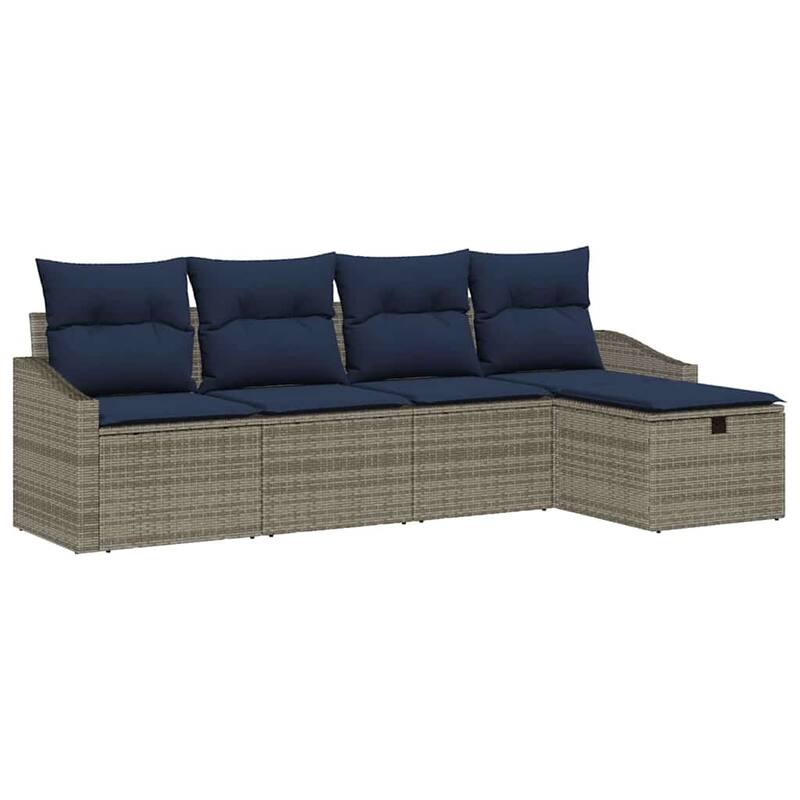 vidaXL 5/6 Garden Sofa Set with Cushions Black/Brown/Grey Wicker - 91.7 x 46.1 x 27.2