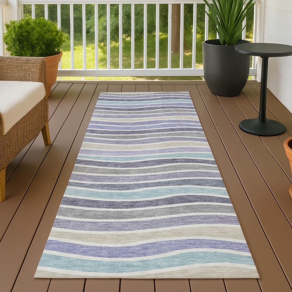 Machine Washable Indoor/ Outdoor Contemporary Stripe Chantille Rug