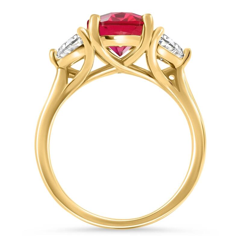 Oval Ruby & Half Moon Diamond Ring Yellow Gold Lab Grown