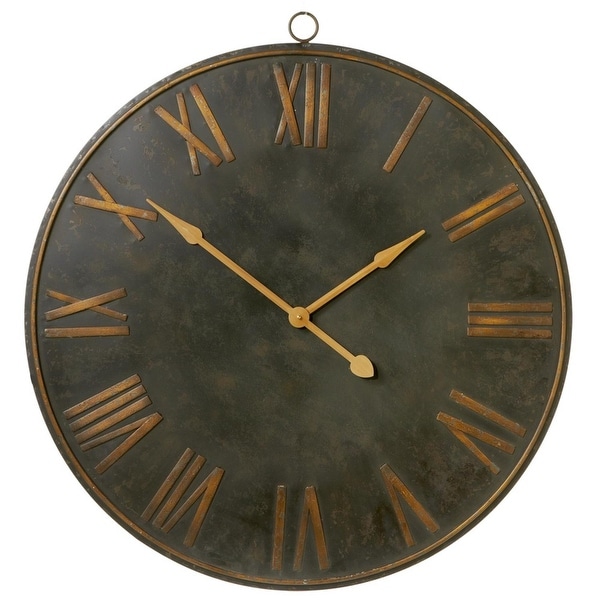 38 3 Distressed Black And Gold Colored Decorative Roman 38 3 Distressed Black And Gold Colored Decorative Roman Numeral Wall Clock Free Shipping Today 22381687