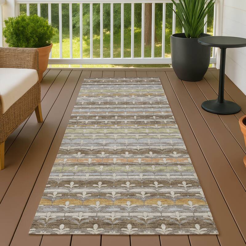 Machine Washable Indoor/ Outdoor Stripe Bramlage Chantille Rug - Chocolate - 2'3" x 7'6"