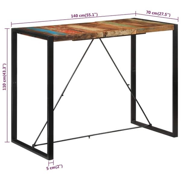 vidaXL Bar Table 55.1"x27.6"x43.3" Solid Wood Reclaimed - 55.1" x 27.6" x 43.3"