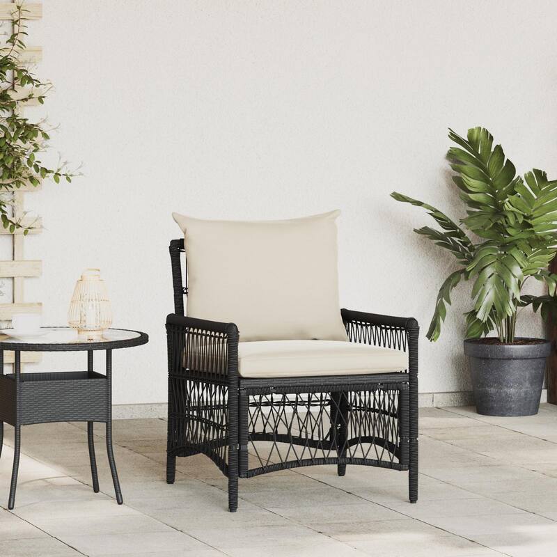 vidaXL Garden Chair with Cushions Black 60x70x78 cm Poly Rattan - 24 x 28.7 x 30.3