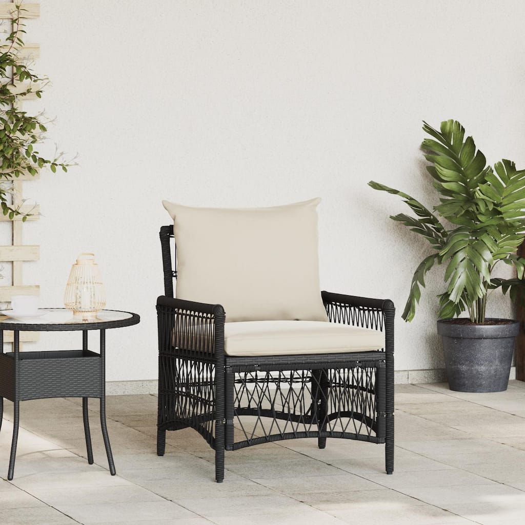 vidaXL Garden Chair with Cushions Black 60x70x78 cm Poly Rattan - 24 x 28.7 x 30.3