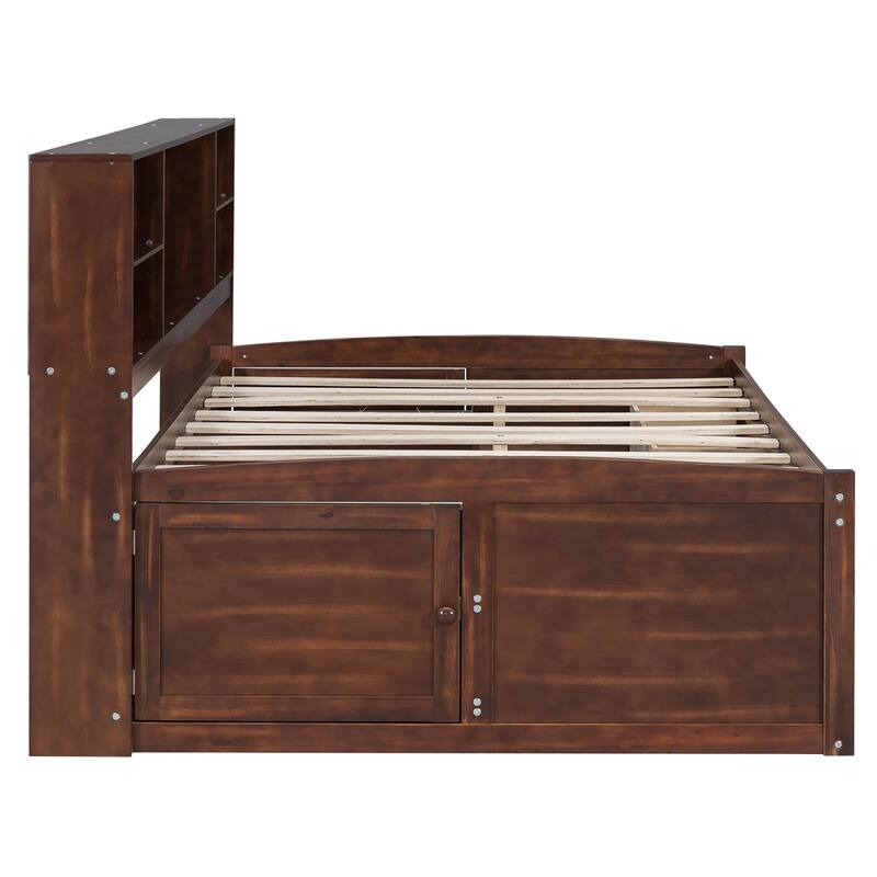Full Size Wooden Captain Bed with Built-in Storage Shelves, 4 Drawers