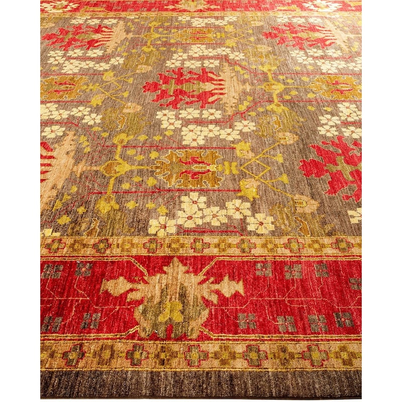 Overton Hand Knotted Wool Vintage Inspired Modern Contemporary Arts & Crafts Brown Area Rug - 10' 1" x 13' 8"