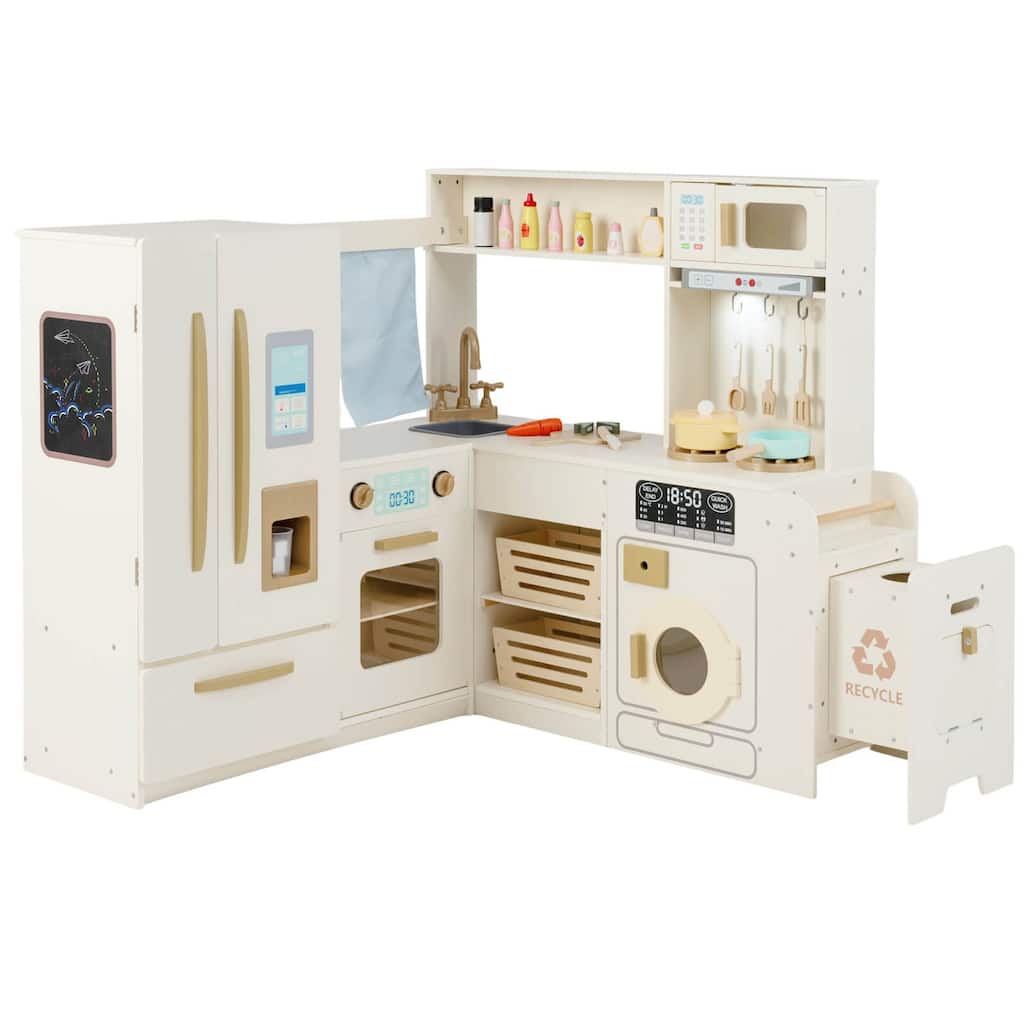 Costway Corner Play Kitchen with Lights & Sounds Wooden Toy Kitchen - See Details