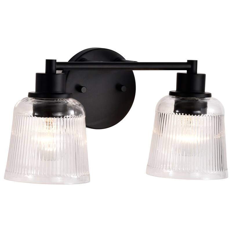 Grayson 2 Light Vanity Matte Black Finish Clear Ribbed Glass - Matte Black
