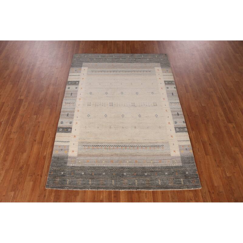 Tribal Beige Gabbeh Indian Area Rug Handmade Modern Wool Carpet - 5'4" x 7'7"