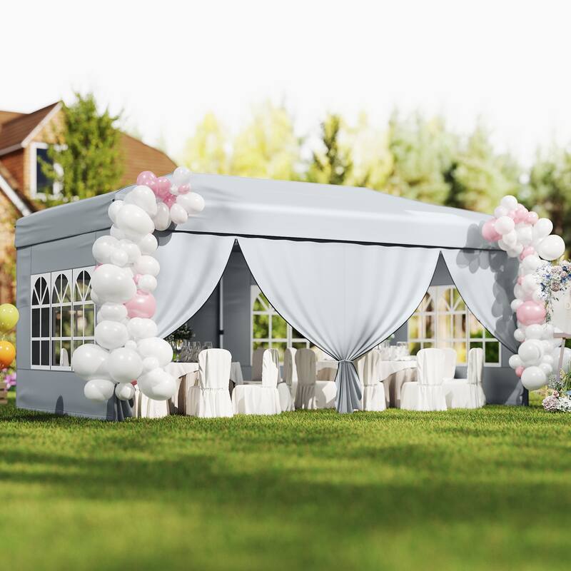 Gymax 10 X 20 FT Pop up Canopy Tent w/ 6 Sidewalls Wheeled Bag 6