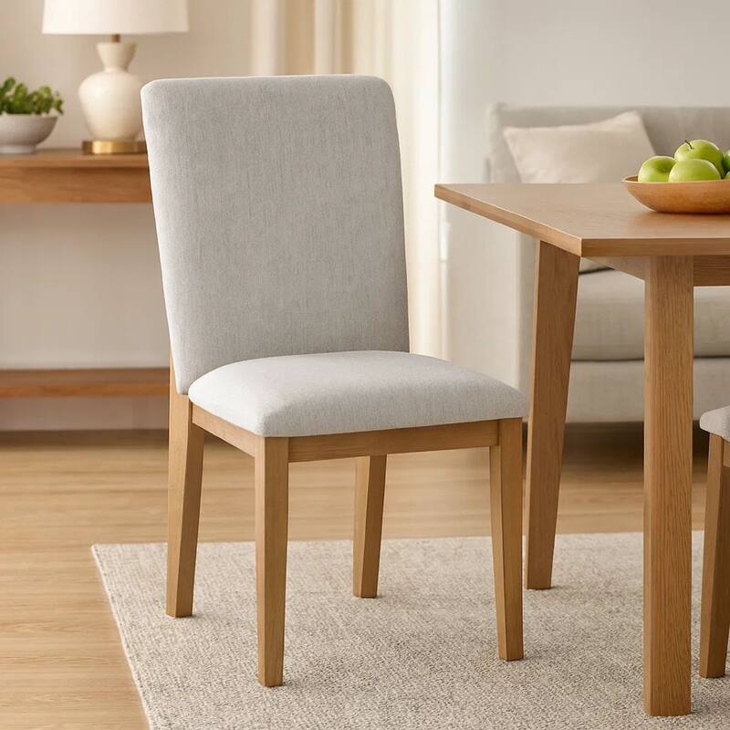 Deli 21 Inch Dining Chair, Set of 2, Parson Style, Solid Wood, Gray Linen