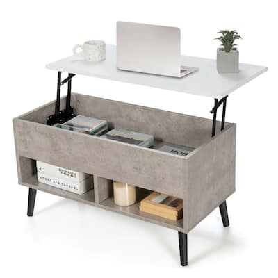 Mid-Century Lift-Top Coffee Table Sofa Laptop Desk in Wood Top Finish