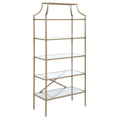 Serena 70-inch 5-shelf Glass Bookshelf Gold - 31.50" x 15.25" x 70.00"