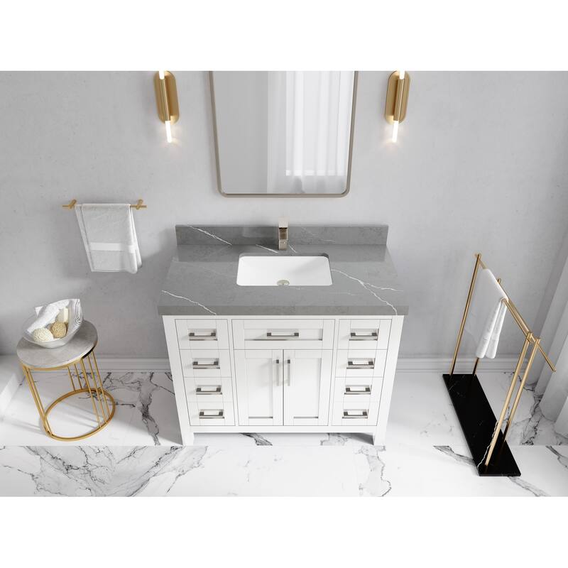 Willow Collections 42 in. W x 22 in. D Cambridge Single Sink Bathroom Vanity with Countertop - 2" Piatra Gray - White
