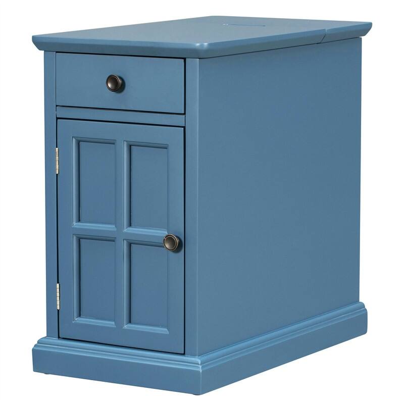 Multifunctional End Table with USB Ports and 1 Drawer with Cup Holders, Vintage Sofa Side Table Bedside Nightstand Narrow Table