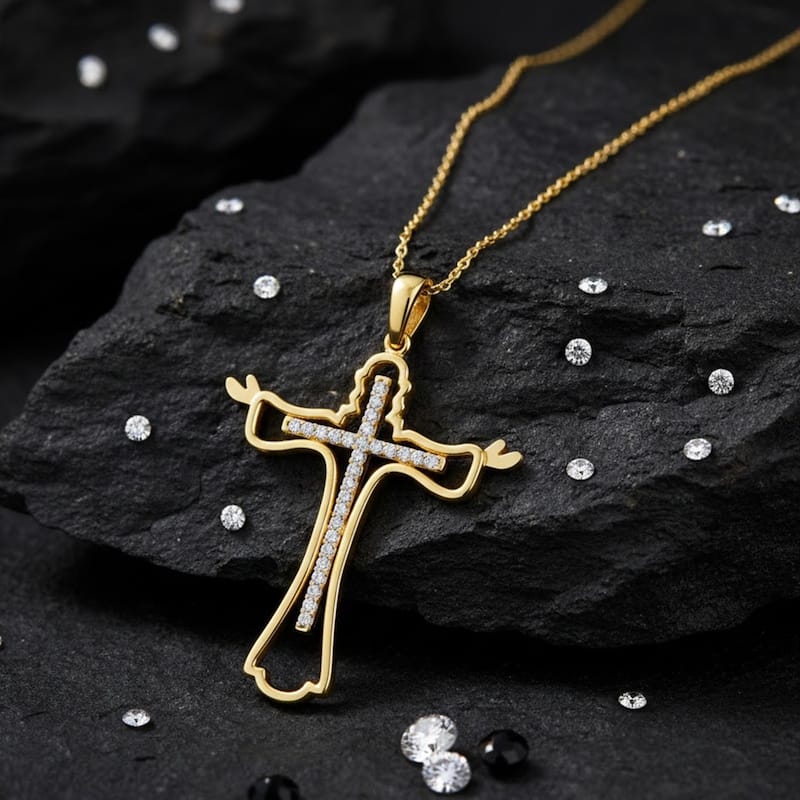 1/10ct TDW Diamond Cross Pendant Necklace in 10K Gold for Women