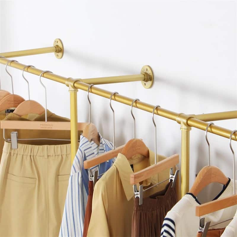 Gold pipe clothing rack for Hanging Clothes rack with 3 T-Bar Design - 11.8"D x 118"W x 63"H
