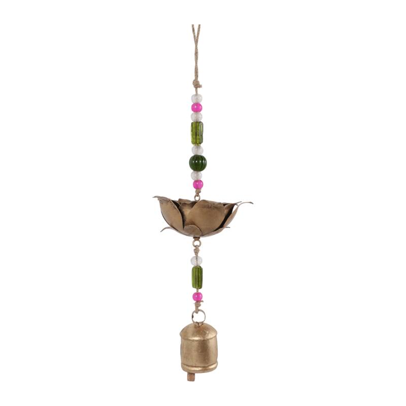 Glass Metal Bells and Windchimes Garden - 26" Gold/Green - 7" x 7" x 26"