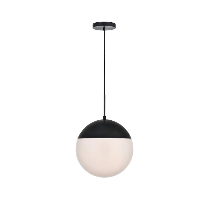 1-Light Pendant with 14 inch Frosted White Glass - Black