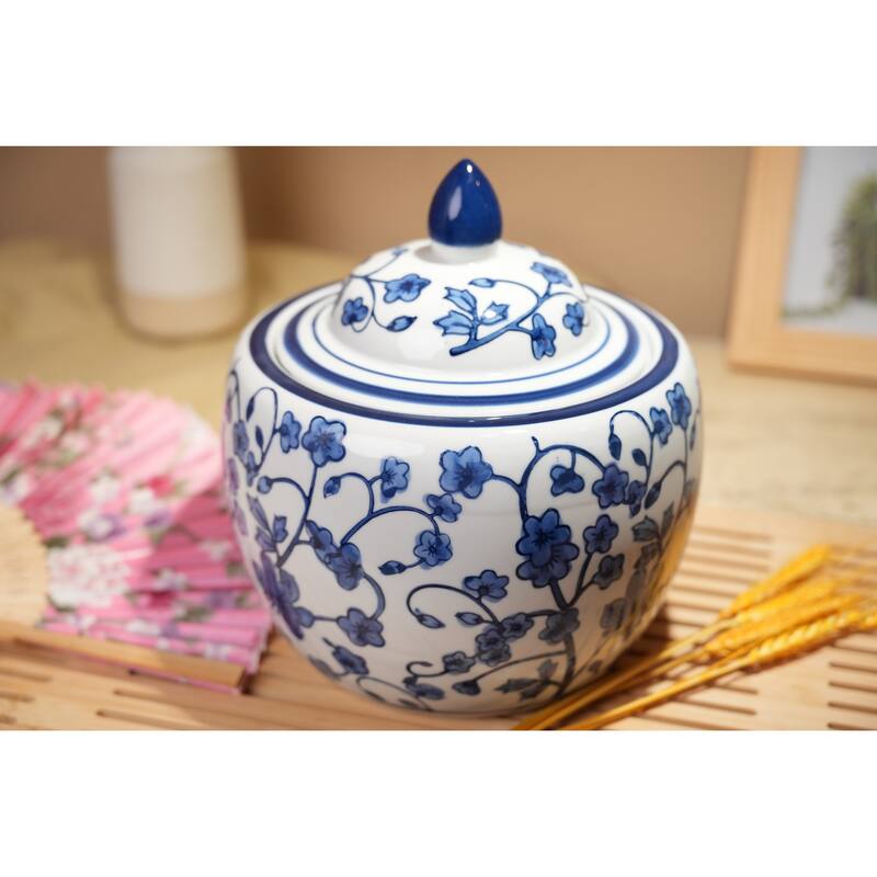 8in Chinoiserie Ceramic Ginger Jar Candle - 61oz Peony Scent